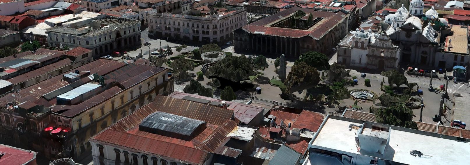 Vista aérea del casco histórico intervenido por el proyecto Biciruta